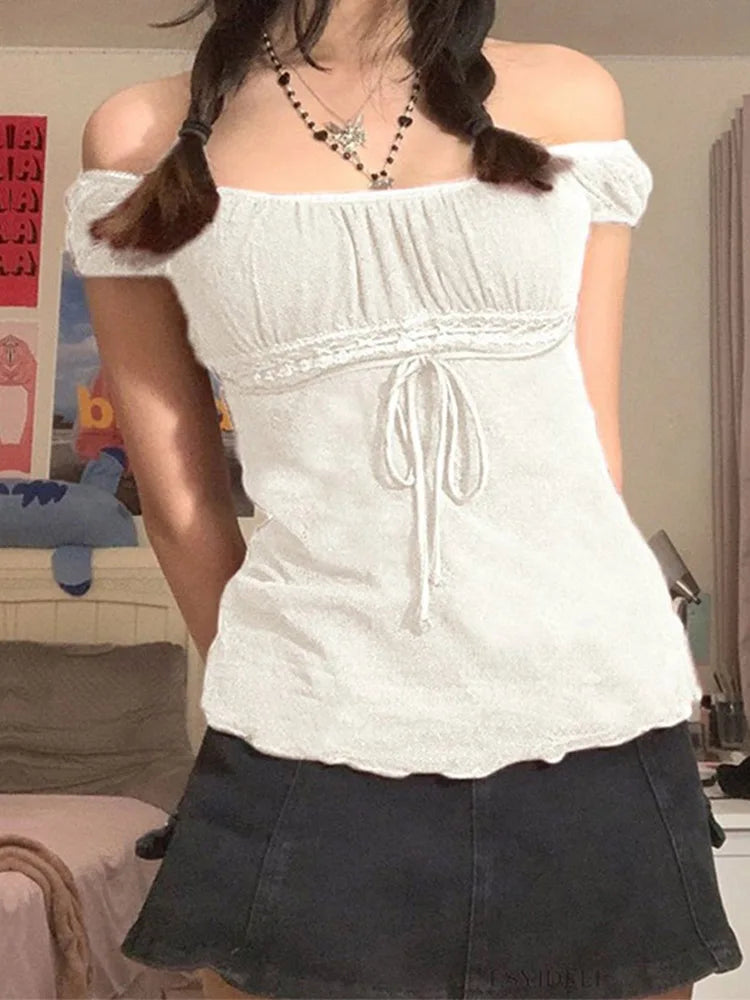 Y2K Lace Off-Shoulder Top