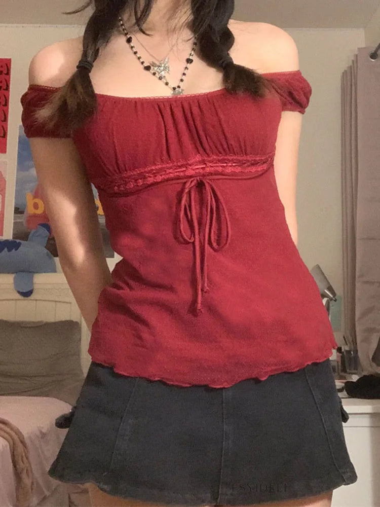 Y2K Lace Off-Shoulder Top