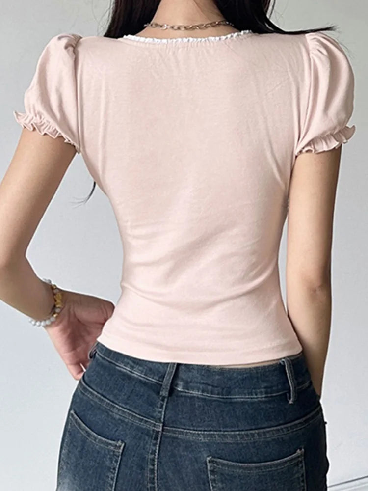 Lace Bow Square-Neck Top