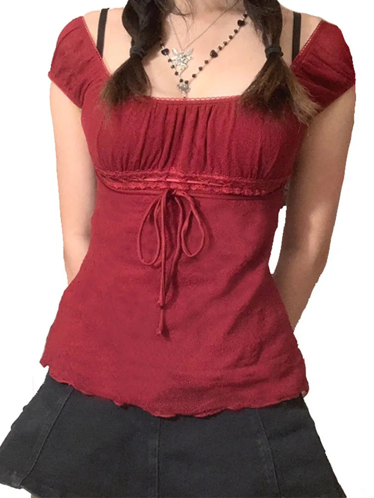 Y2K Lace Off-Shoulder Top