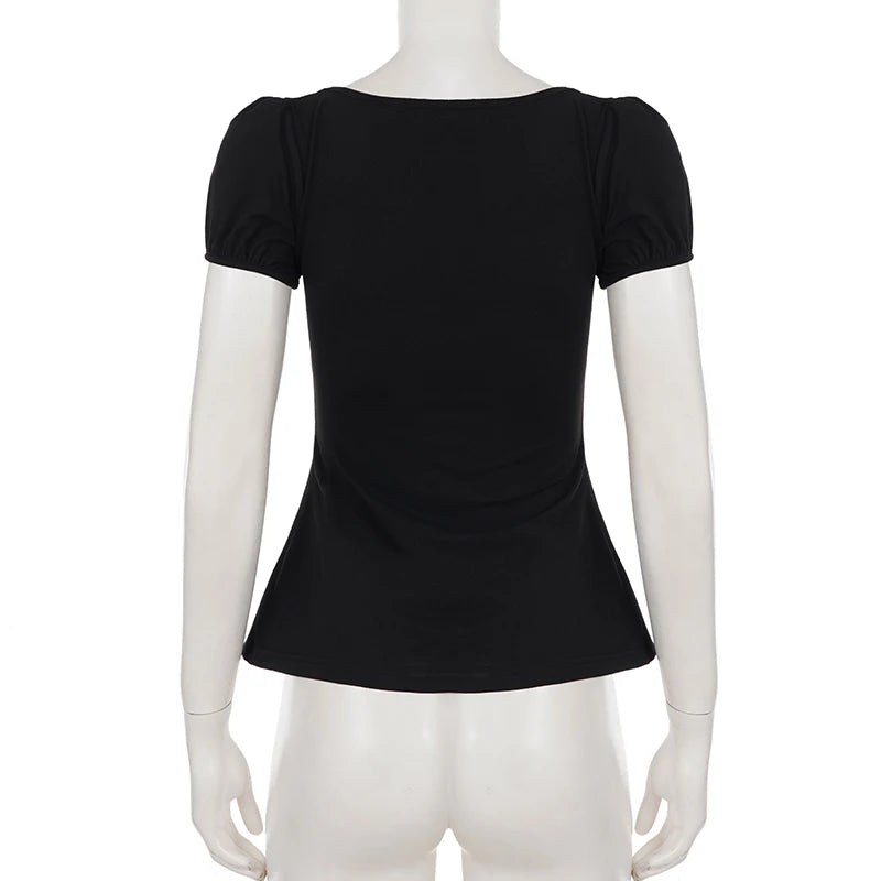 Layered Puff-Sleeve Bow Top