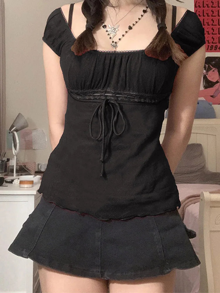 Y2K Lace Off-Shoulder Top