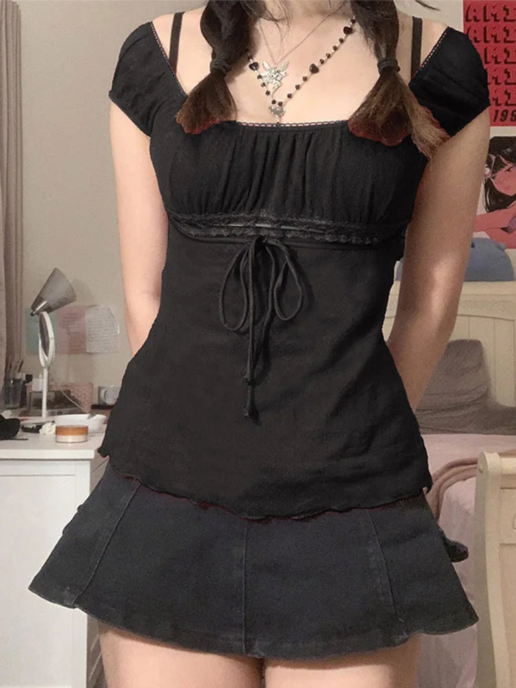 Y2K Lace Off-Shoulder Top